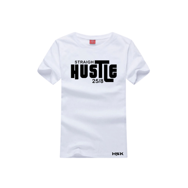 straight hustle 25 8 whjte shirt black design